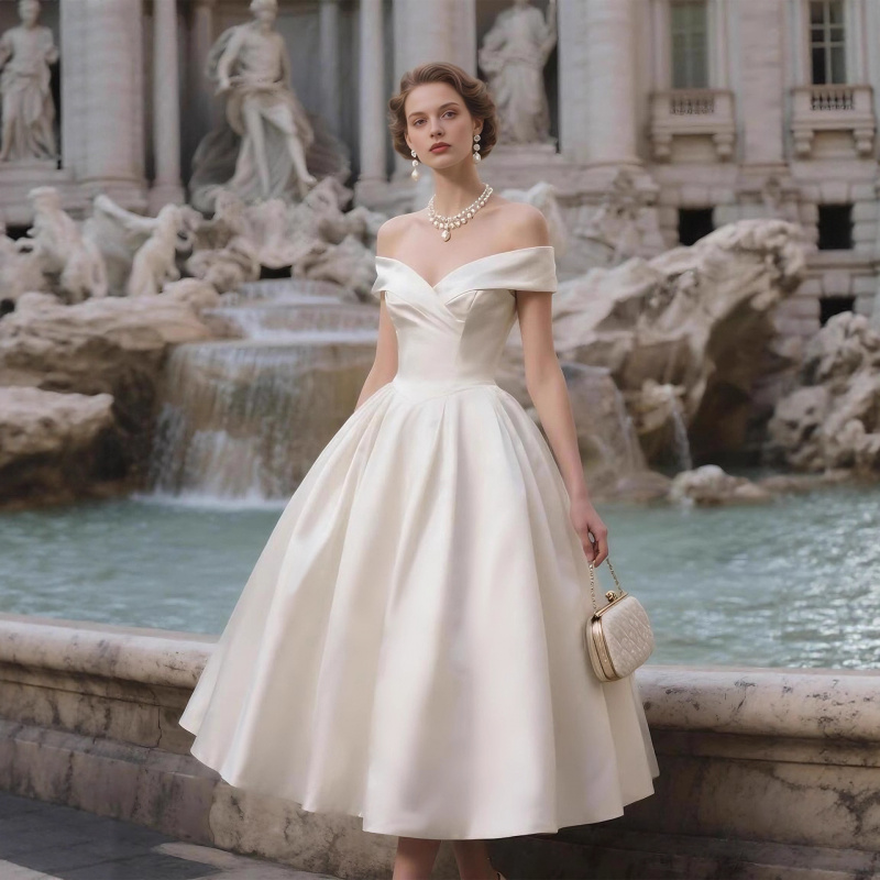 Photography Lighting Style - Witte off-shoulder strapless lichte trouwjurk, reisfotografie