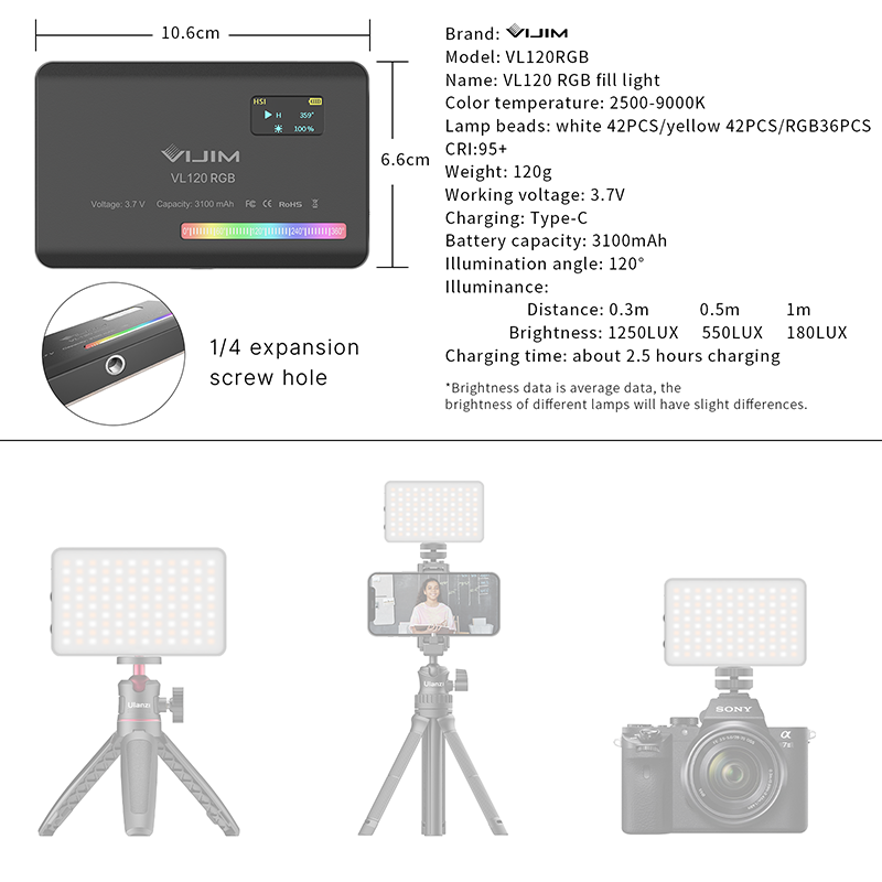 Ulanzi VL120 RGB Camera Video  - Photography Lighting System recensie en prijs